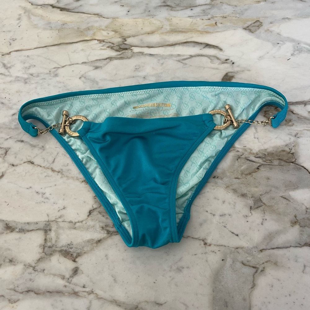 Turquoise Bikini Bottom with Gold Accents